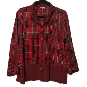Habitat Red Black Plaid Button Up Shirt Wired Collar Boho Lagenlook Large #44218
